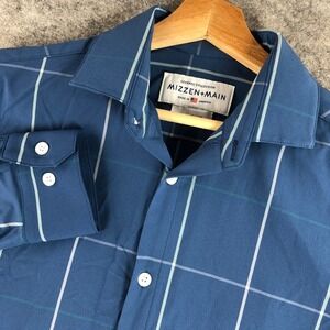 Mizzen and Main Leeward Mens S Blue Plaid Performance Trim Fit Shirt